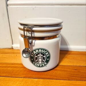 NEW Never Used White Ceramic Starbucks Bee House Jar with Clasp Lid